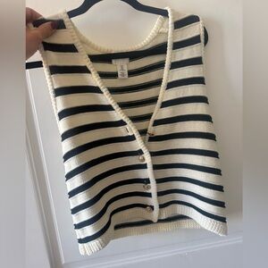 H&M Black and Cream Striped Cardigan Vest